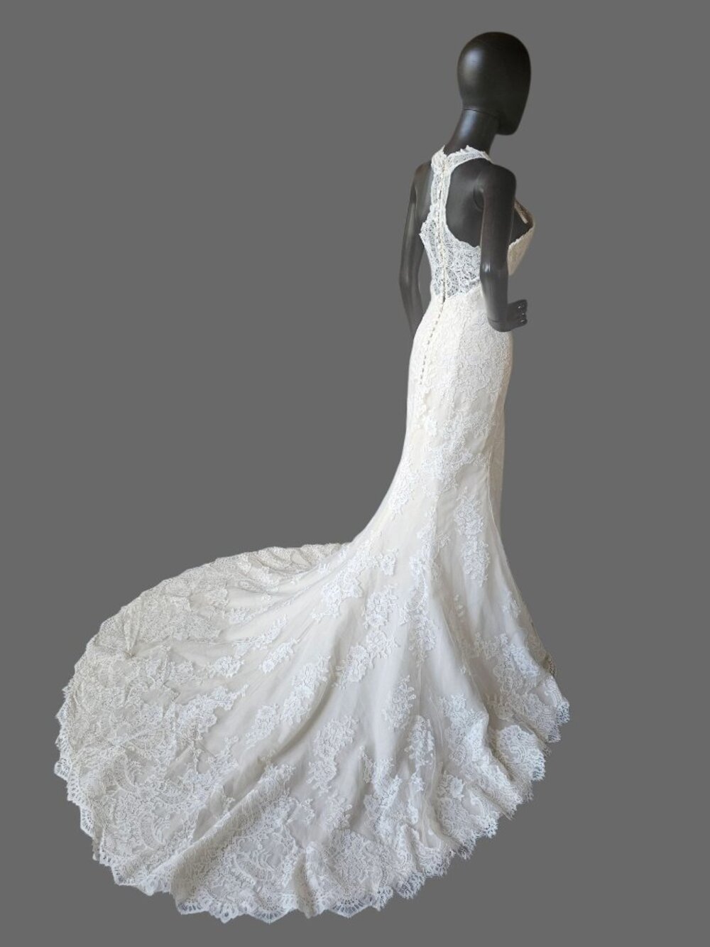 NEW Nude/Ivory Full Lace Racerback V-Neck Fit/Flare Wedding Gown - San Patrick - Picture 9 of 11